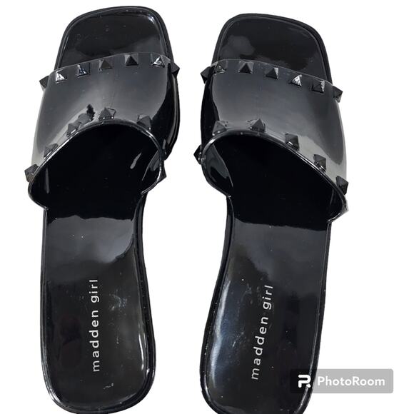 Madden Girl Pacer Black Platform Chunky Heel Slides Size 9 - Picture 8 of 10